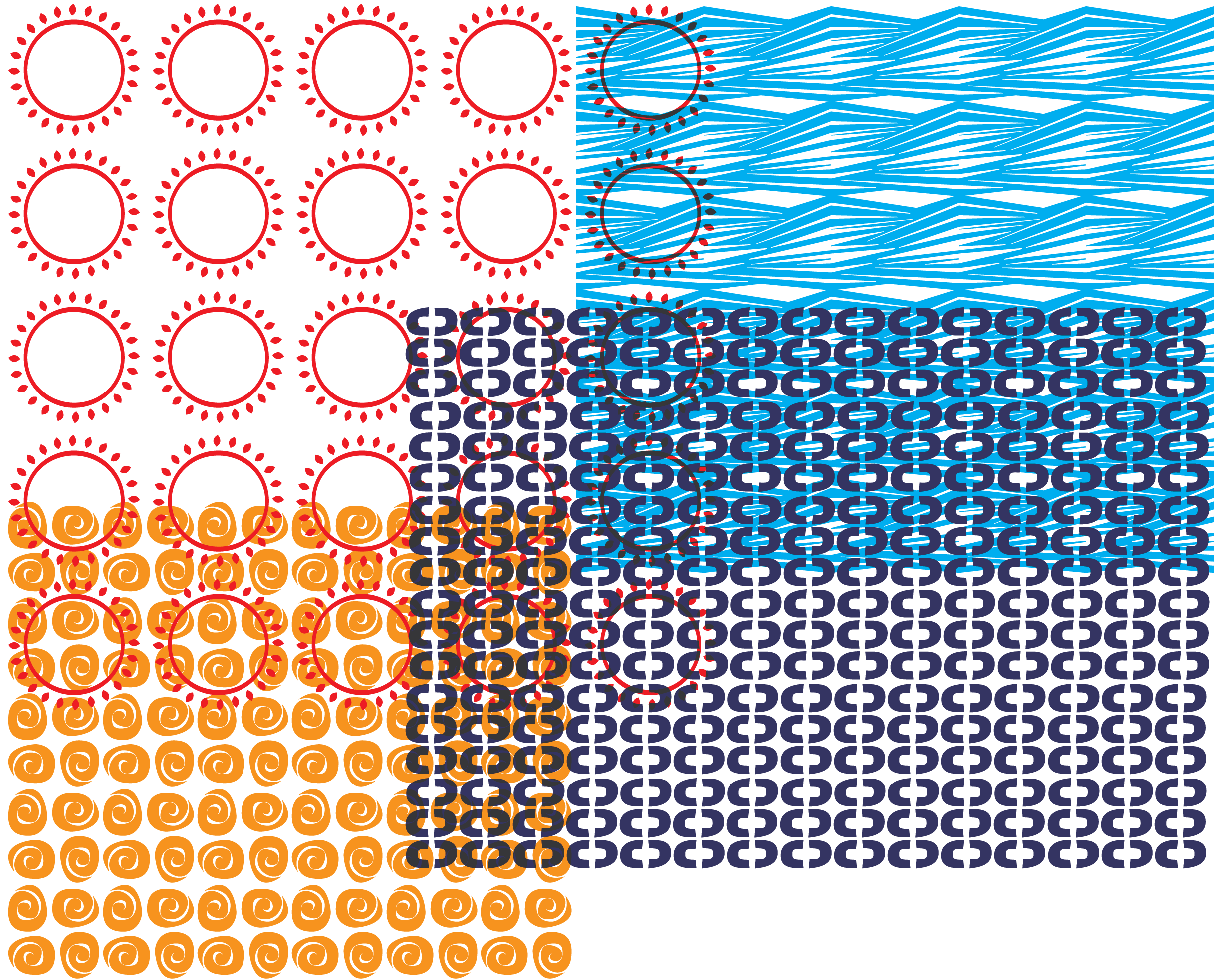 Asistematica is a pattern font family for risograph printing.